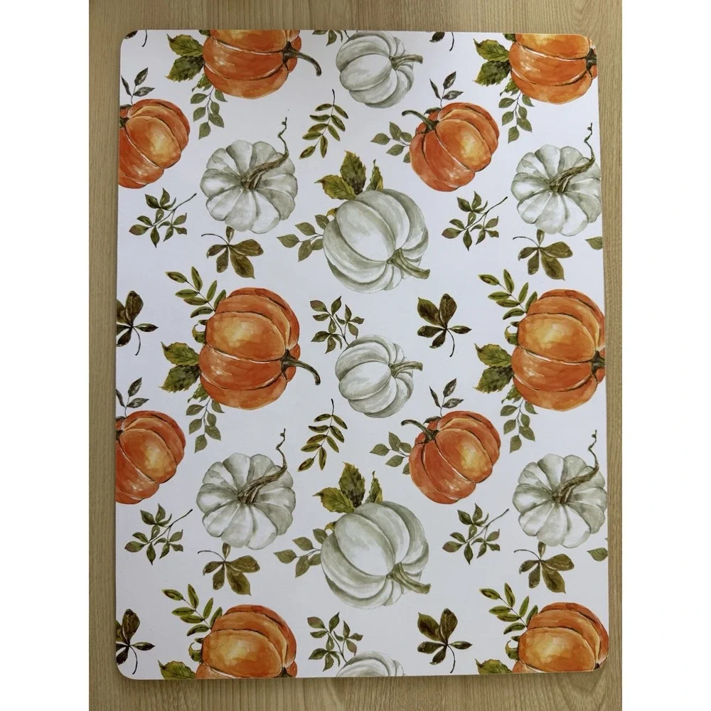 Cork Non-Slip Placemat Set of 4 Pumpkin Fall Thanksgiving, Orange/White/Green